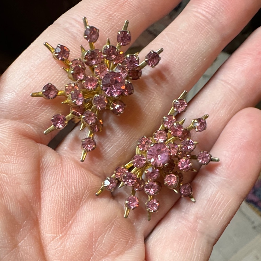 Vintage gold Coro Pink Crystal screw back Earrings